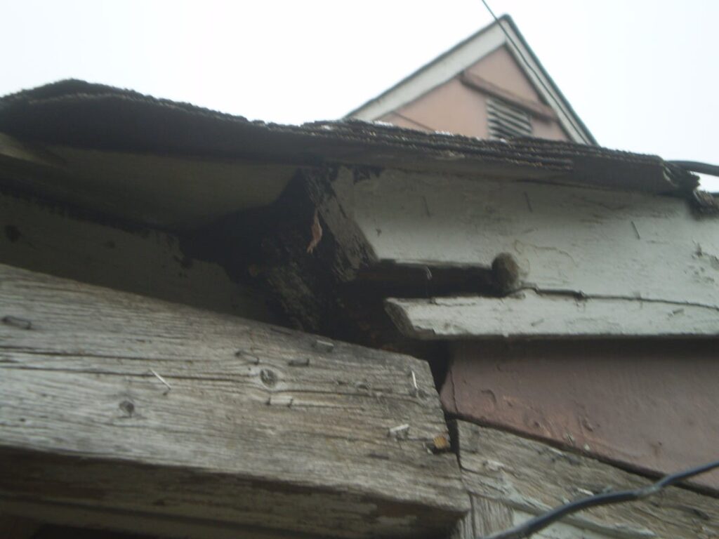 Severely damaged roof eaves showing signs of termite wood rot